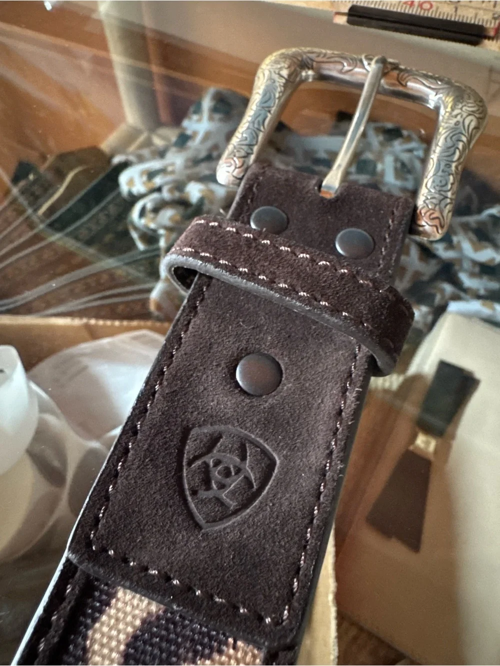 Ariat Western Cheetah Print Canvas Genuine Leather Belt Size S